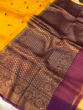 Mustard Yellow Banarasi Handloom Kora Silk Saree - Aura Benaras