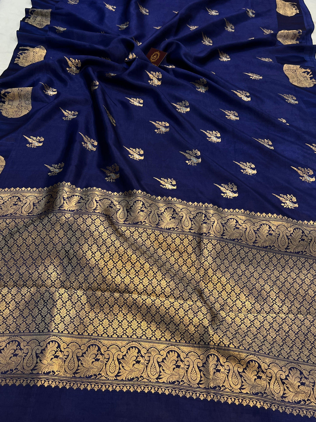 Navy Blue Pure Banarasi Handloom Silk Saree - Aura Benaras