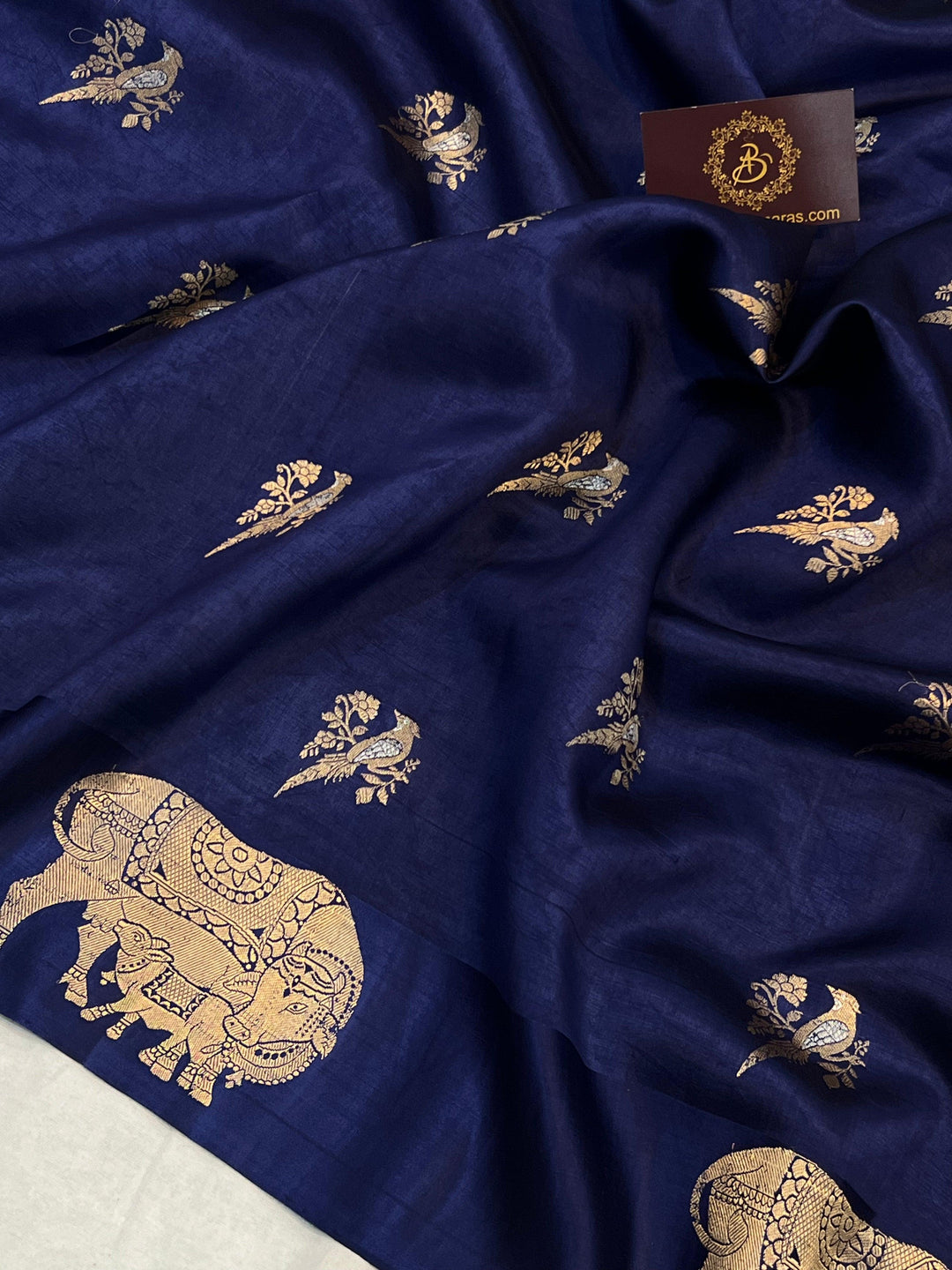 Navy Blue Pure Banarasi Handloom Silk Saree - Aura Benaras