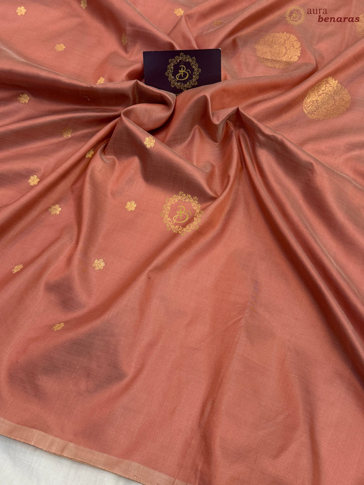 Dusty Peach Pure Katan Silk Handloom Banarasi Saree