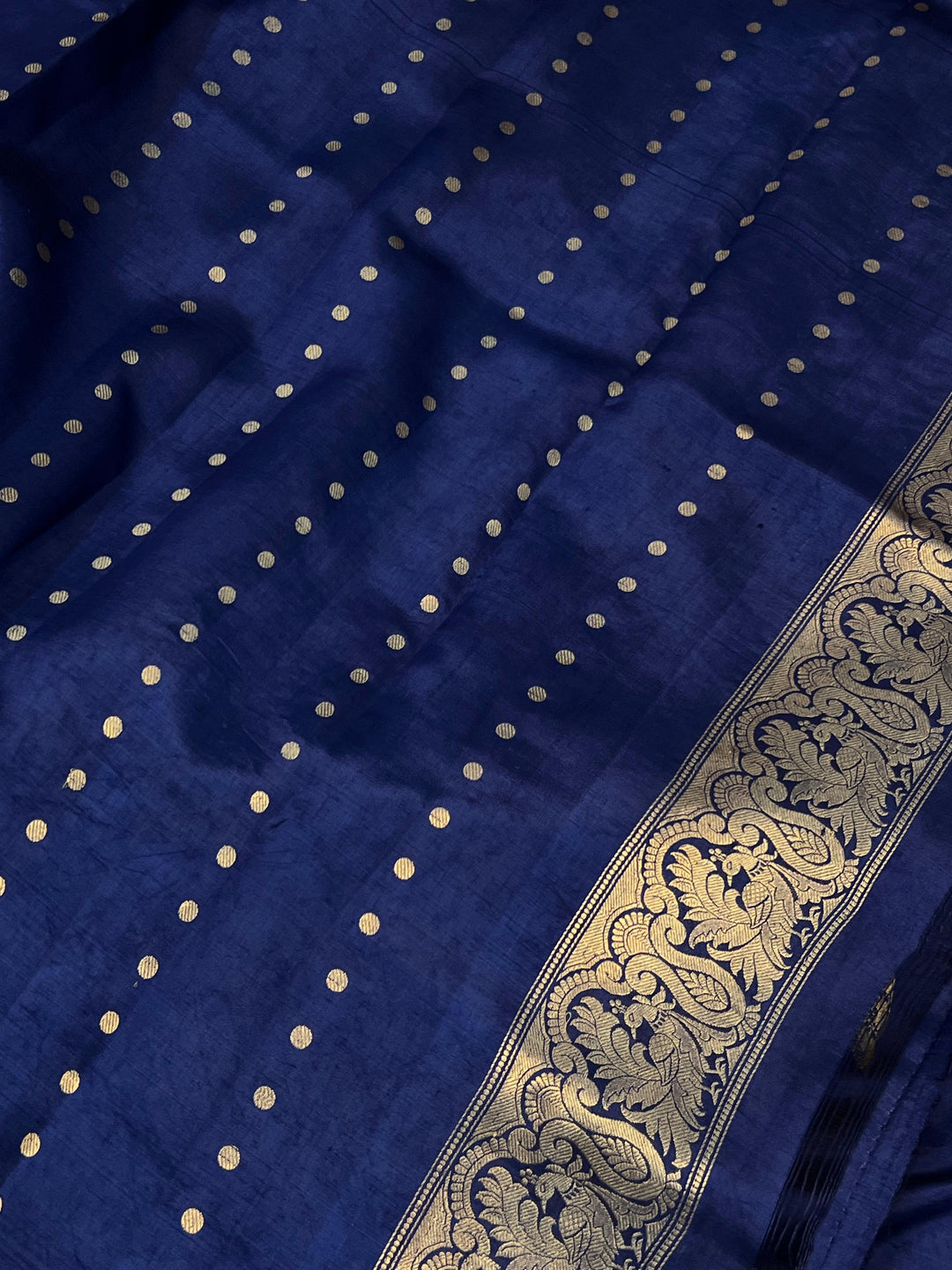 Navy Blue Pure Banarasi Handloom Silk Saree - Aura Benaras