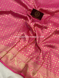 Pink Pure Banarasi Handloom Katan Silk Saree - Aura Benaras