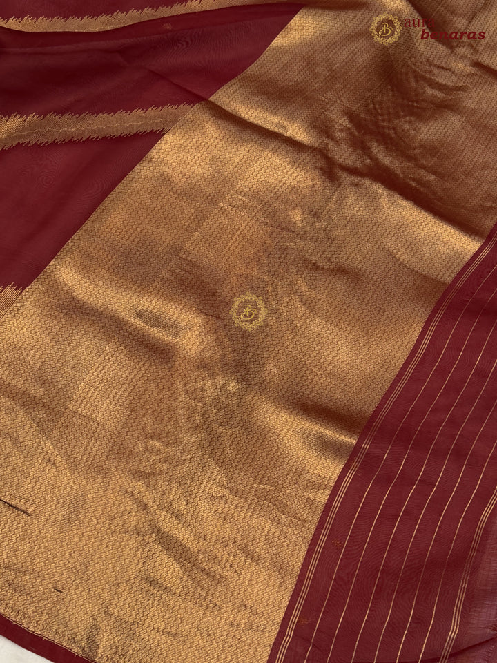 Maroon Kora Silk Banarasi Saree with Kadwa Jaal – Aura Benaras