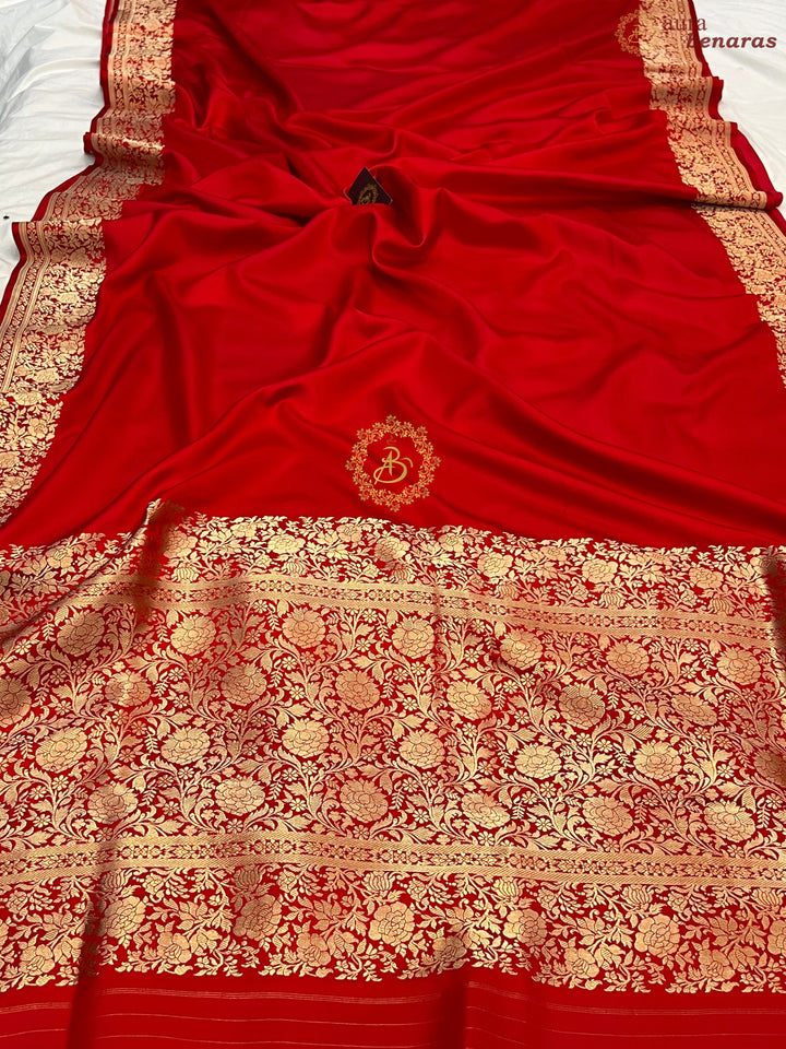 Red Pure Mashru Silk Handloom Banarasi Saree