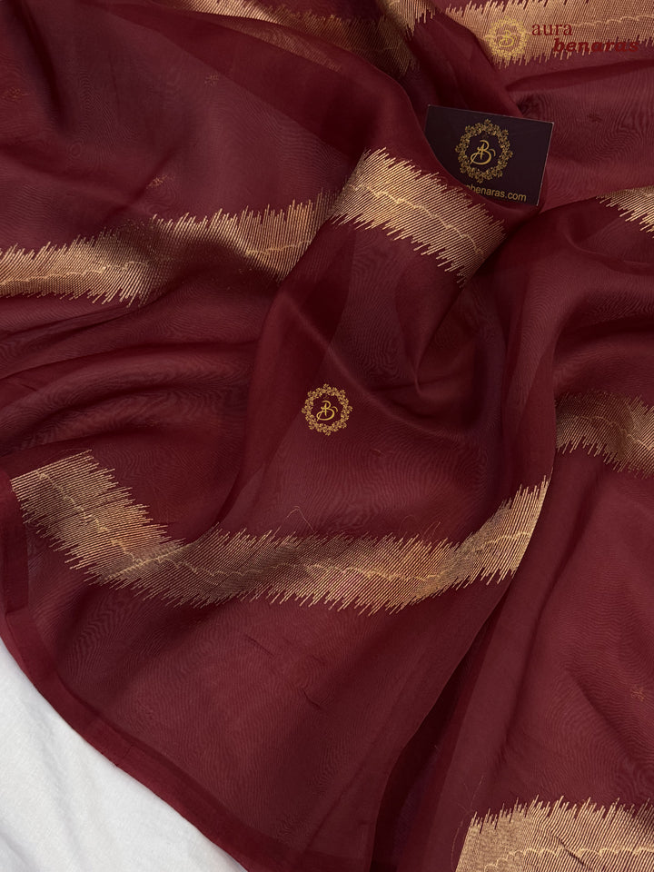 Maroon Kora Silk Banarasi Saree with Kadwa Jaal – Aura Benaras