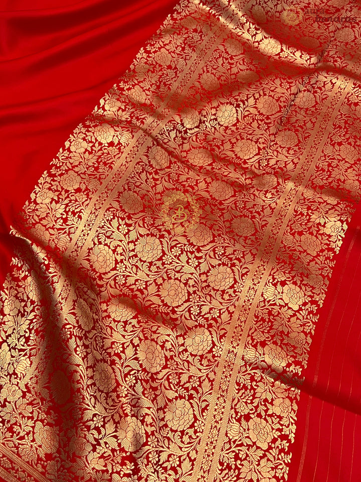 Red Pure Mashru Silk Handloom Banarasi Saree