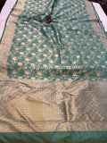 Sage Blue Pure Banarasi Handloom Katan Silk Saree - Aura Benaras