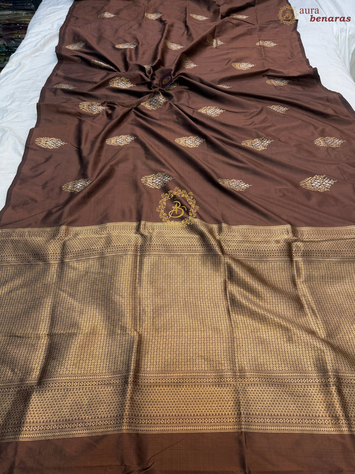 Light Brown Pure Banarasi Handloom Katan Silk Saree