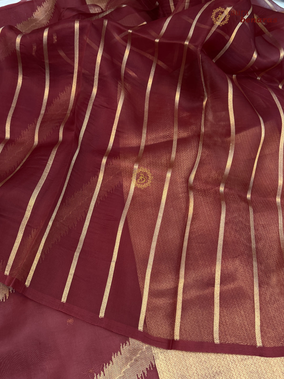 Maroon Kora Silk Banarasi Saree with Kadwa Jaal – Aura Benaras