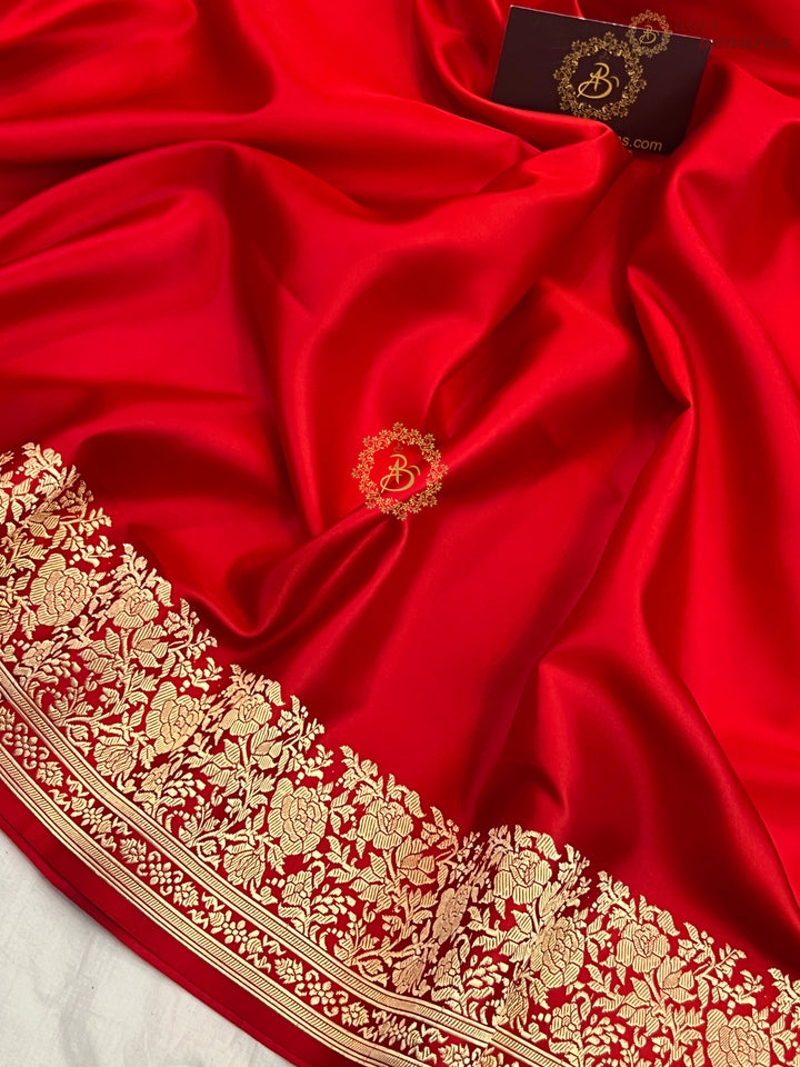 Red Pure Mashru Silk Handloom Banarasi Saree