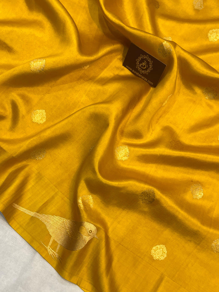Yellow Pure Banarasi Handloom Silk Saree - Aura Benaras