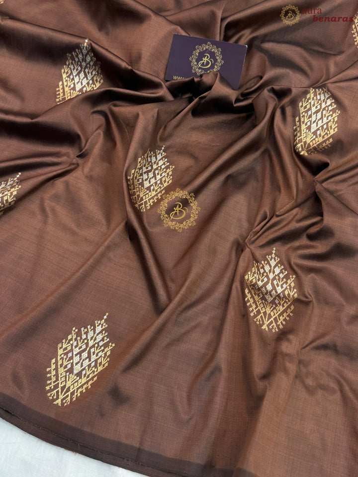 Light Brown Pure Banarasi Handloom Katan Silk Saree