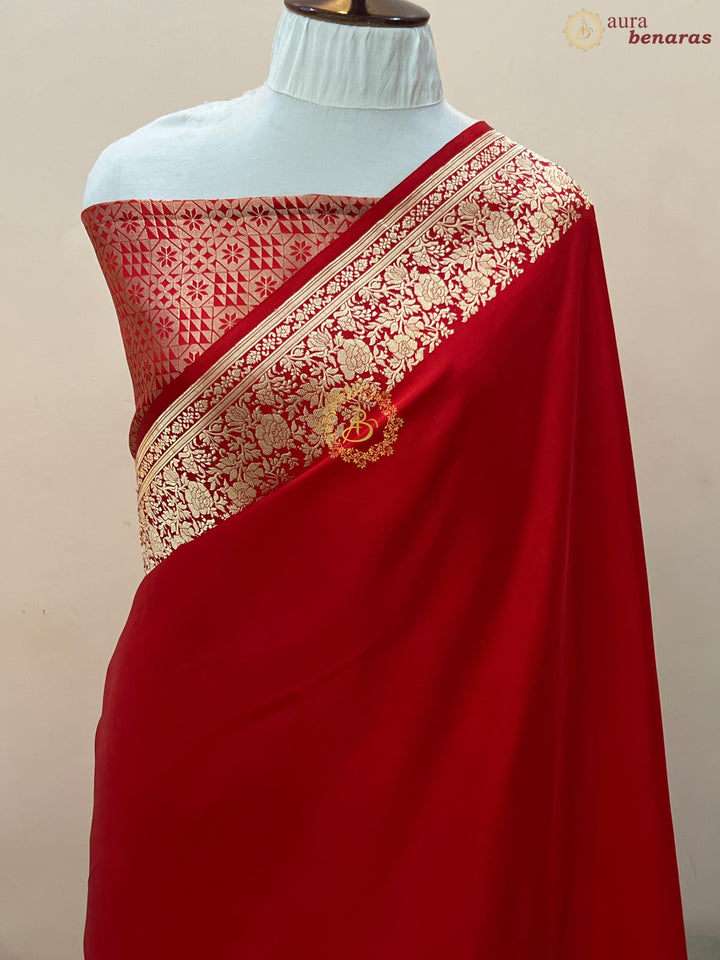 Red Pure Mashru Silk Handloom Banarasi Saree