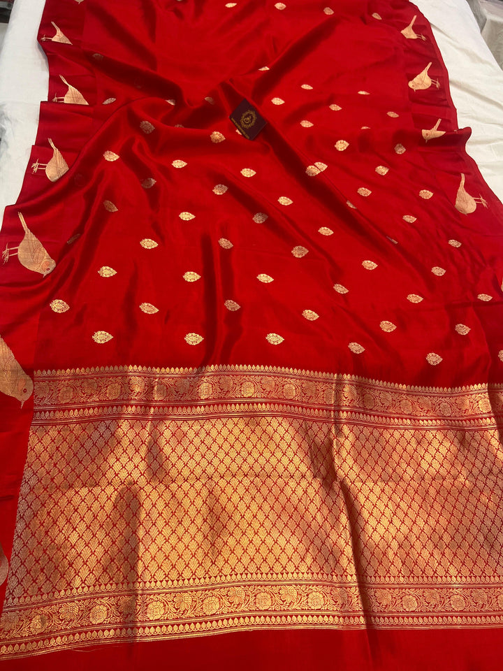 Red Pure Banarasi Handloom Silk Saree - Aura Benaras