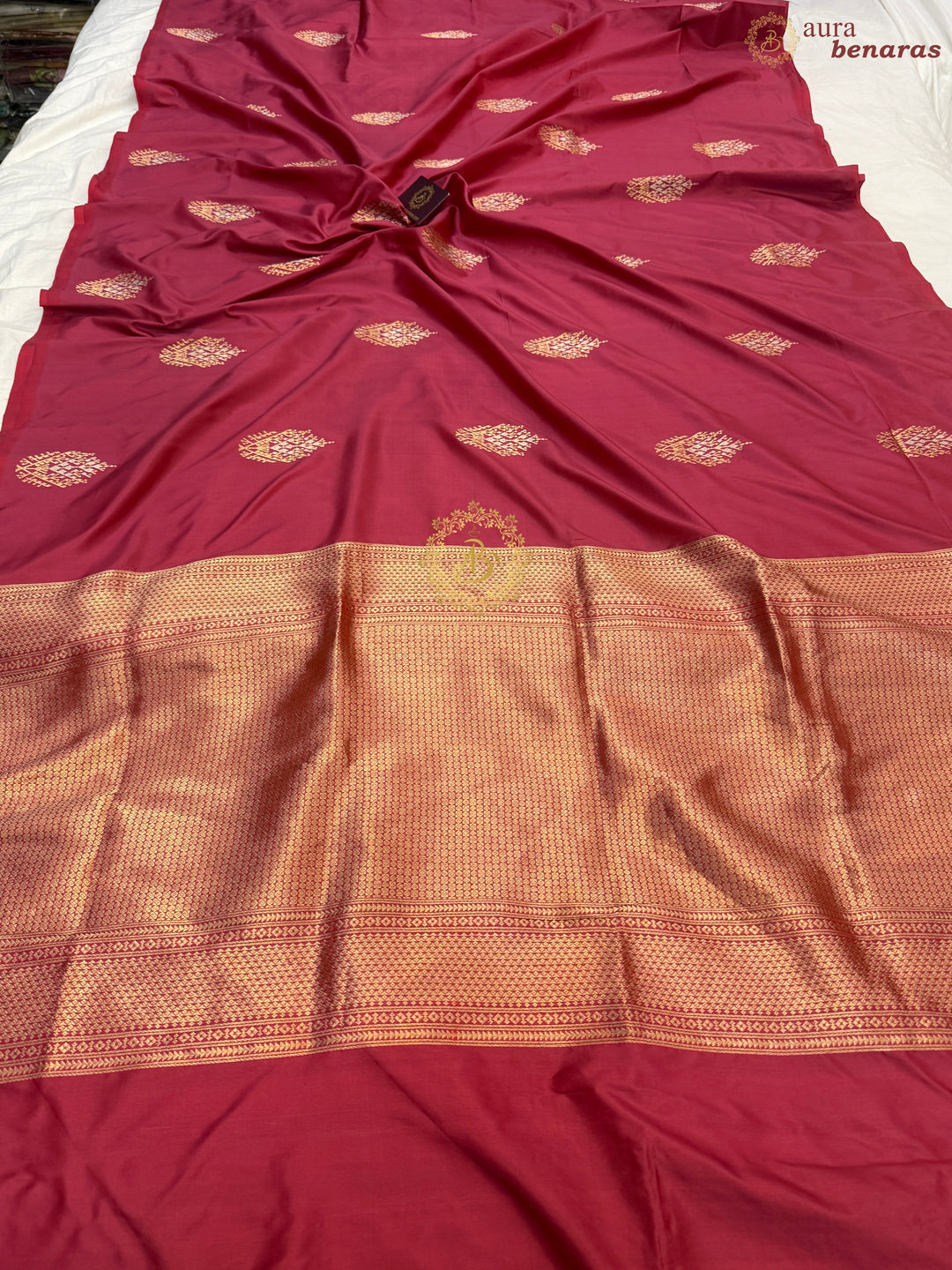 Strawberry Red Pure Banarasi Handloom Katan Silk Saree