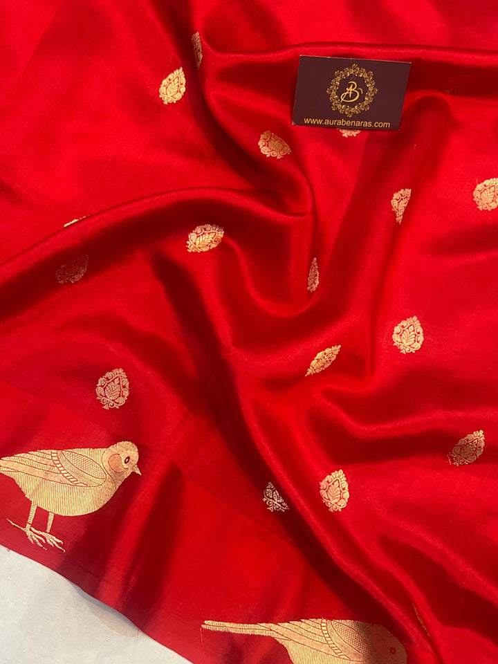 Red Pure Banarasi Handloom Silk Saree - Aura Benaras