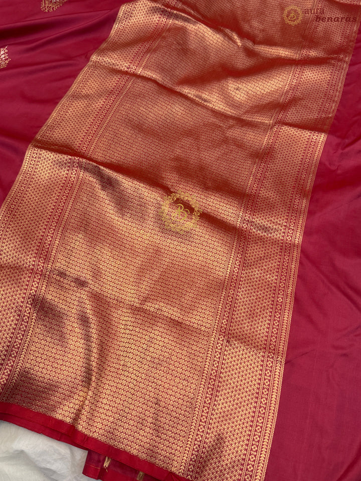 Strawberry Red Pure Banarasi Handloom Katan Silk Saree