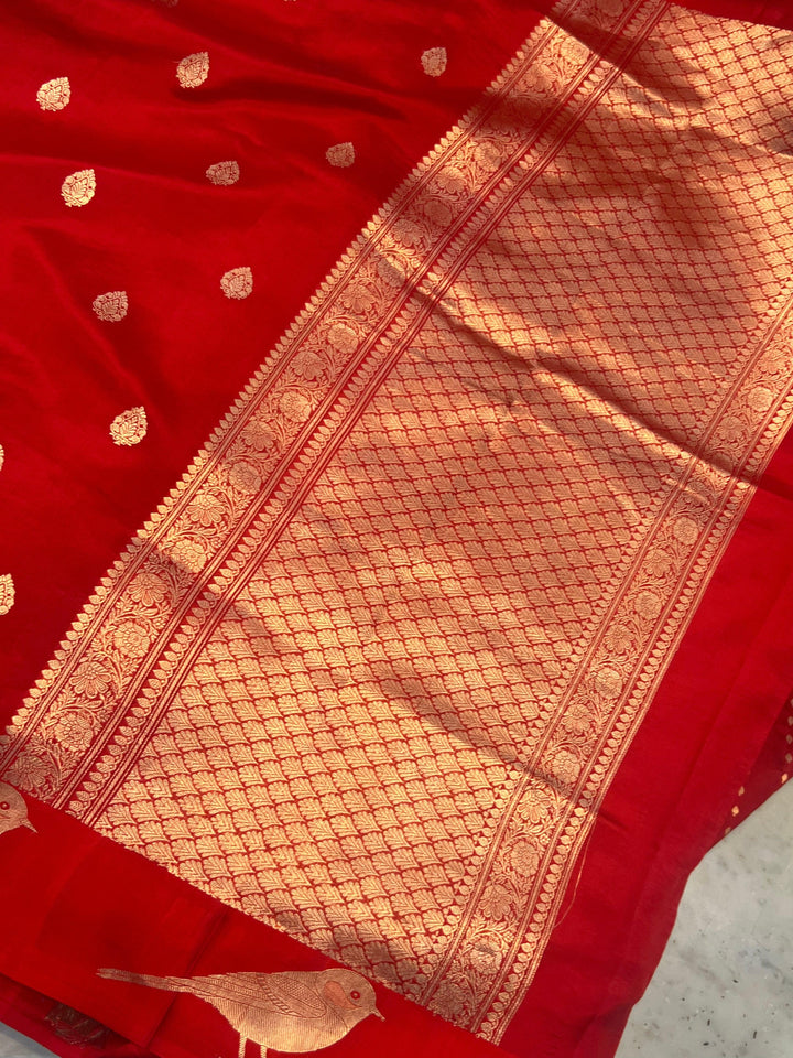 Red Pure Banarasi Handloom Silk Saree - Aura Benaras
