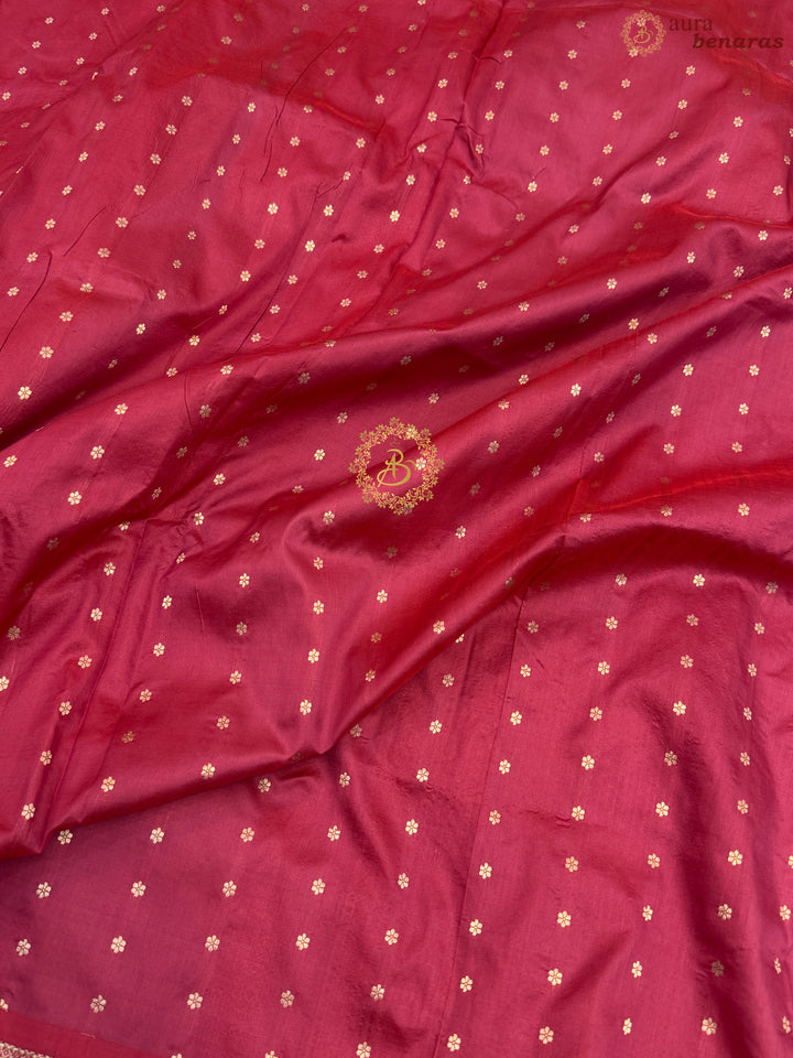 Strawberry Red Pure Banarasi Handloom Katan Silk Saree