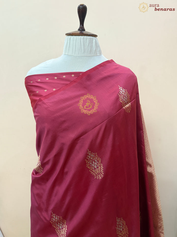 Strawberry Red Pure Banarasi Handloom Katan Silk Saree