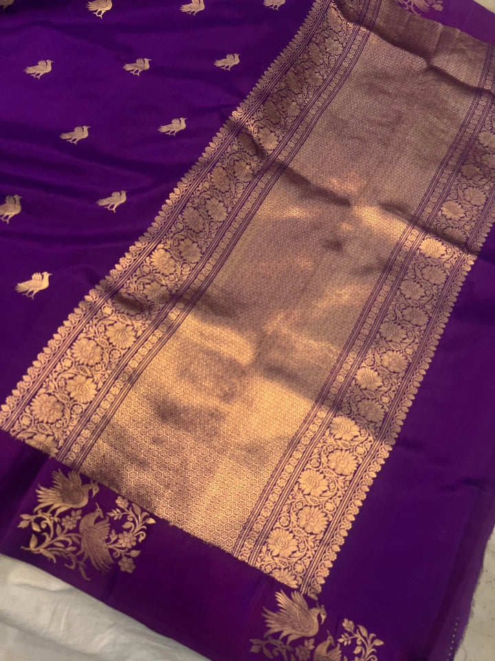 Purple Pure Banarasi Handloom Silk Saree - Aura Benaras