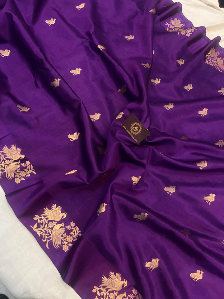 Purple Pure Banarasi Handloom Silk Saree - Aura Benaras