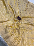 Creamish Yellow Pure Banarasi Handloom Katan Silk Saree - Aura Benaras