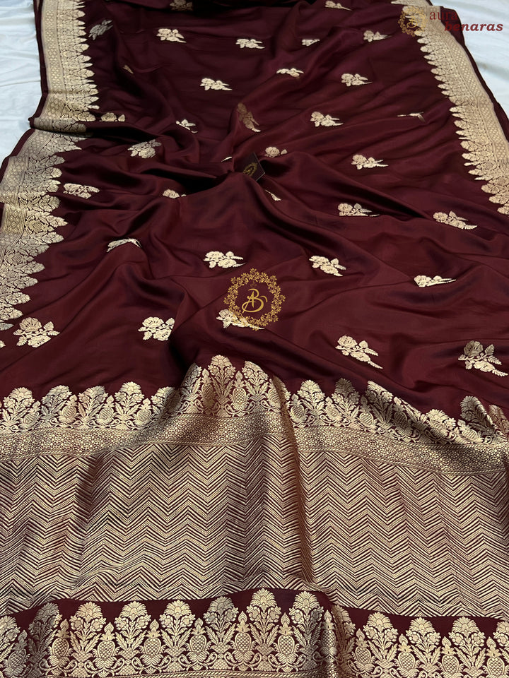 Deep Maroon Pure Mashru Silk Handloom Banarasi Saree