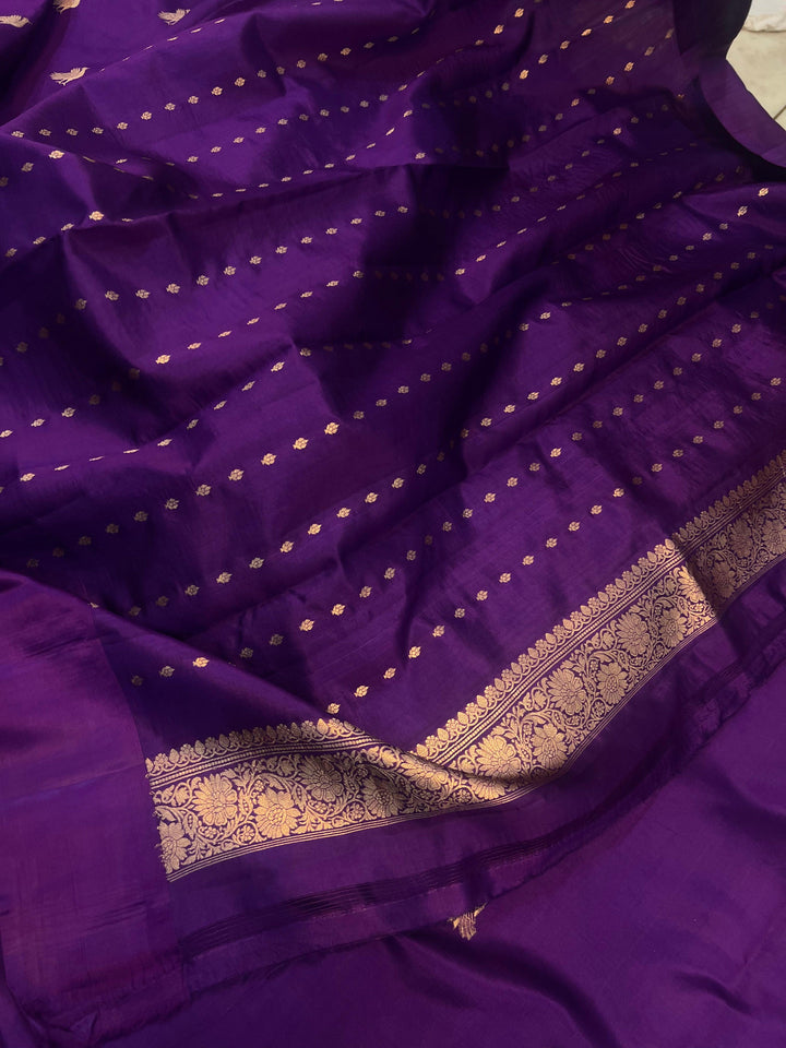 Purple Pure Banarasi Handloom Silk Saree - Aura Benaras