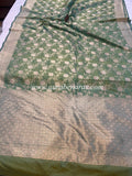 Olive Green Pure Banarasi Handloom Katan Silk Saree - Aura Benaras