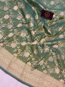 Olive Green Pure Banarasi Handloom Katan Silk Saree - Aura Benaras