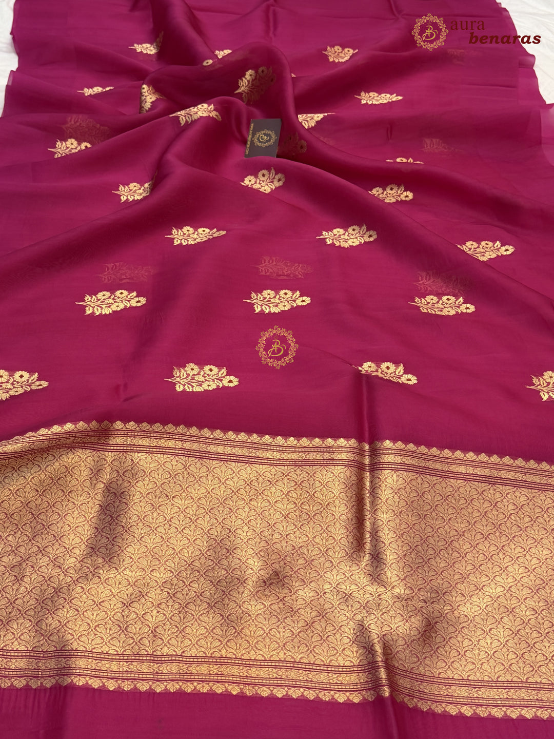 Rani Pink Pure Kora Silk Banarasi Saree with Kadhwa Meenakari Motifs