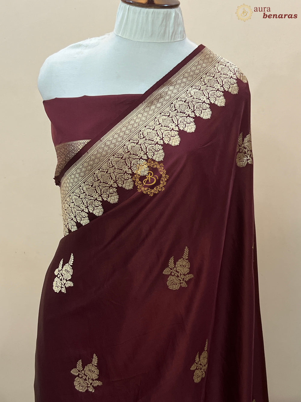 Deep Maroon Pure Mashru Silk Handloom Banarasi Saree