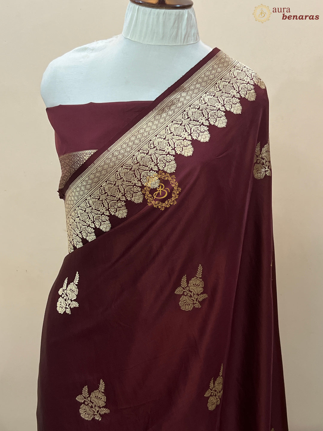 Deep Maroon Pure Mashru Silk Handloom Banarasi Saree