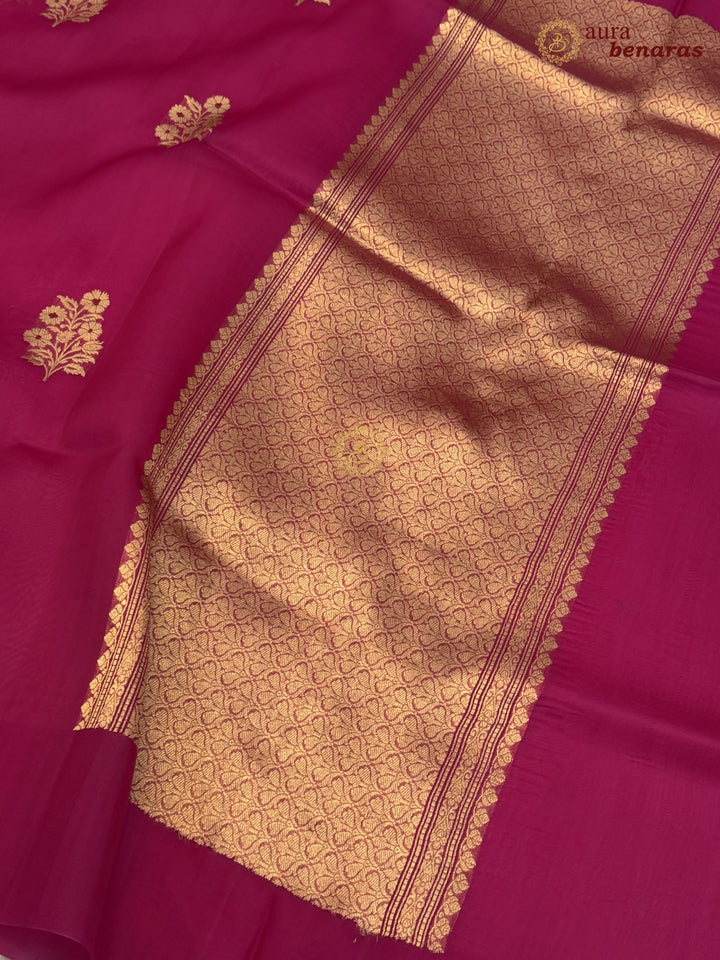 Rani Pink Pure Kora Silk Banarasi Saree with Kadhwa Meenakari Motifs