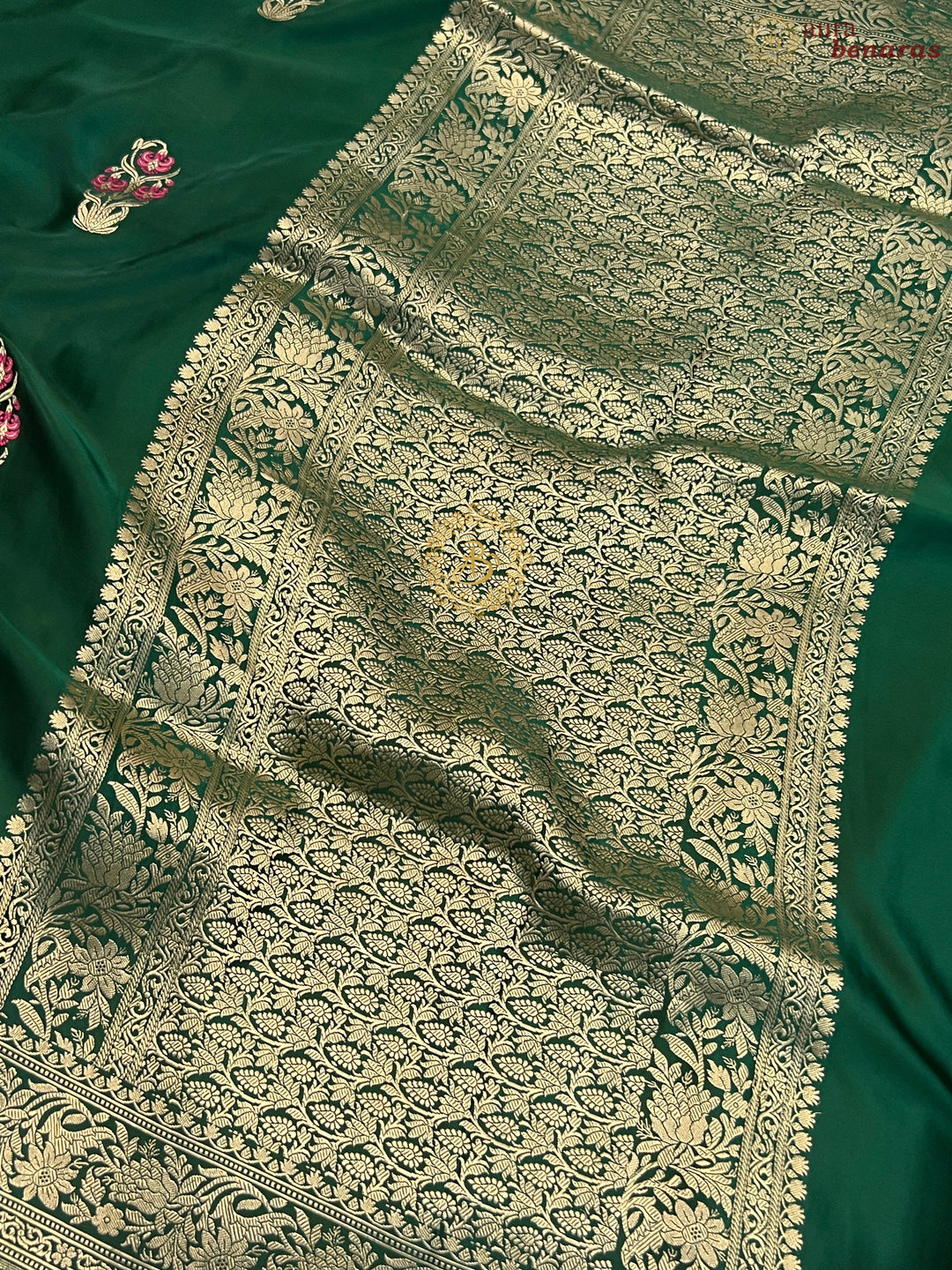 Bottle Green Pure Mashru Silk Handloom Banarasi Saree