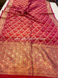 Orangish Pink Pure Banarasi Handloom Katan Silk Saree - Aura Benaras