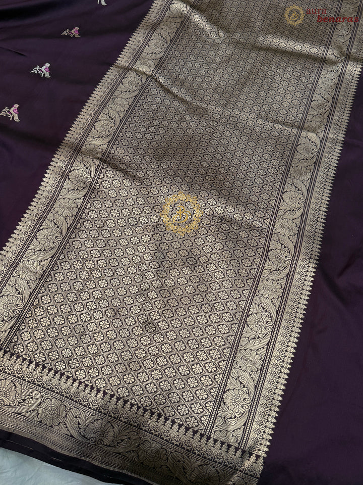 Wine Pure Katan Silk Handloom Banarasi Saree