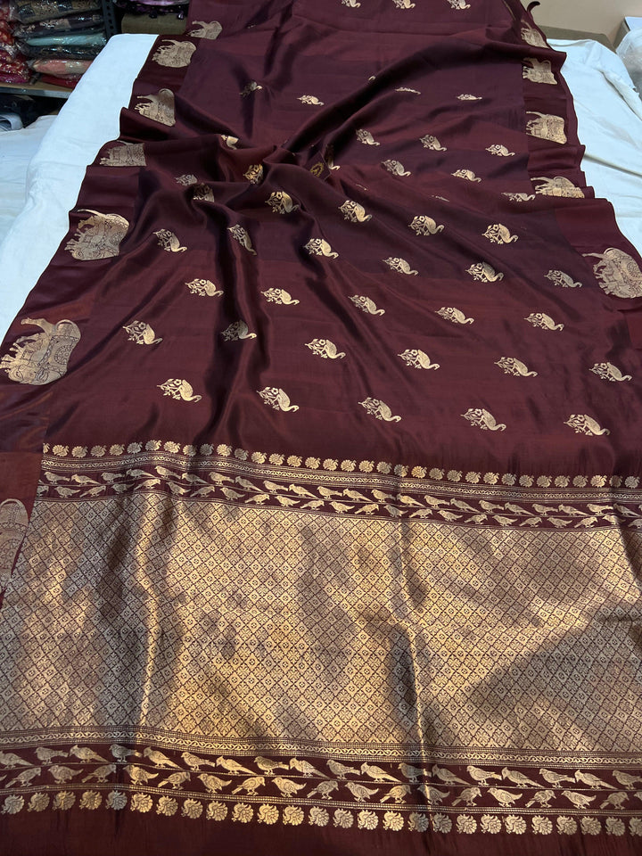 Coffee Brown Pure Banarasi Handloom Silk Saree - Aura Benaras