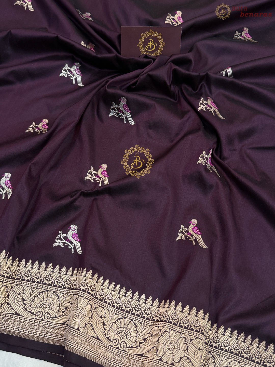 Wine Pure Katan Silk Handloom Banarasi Saree