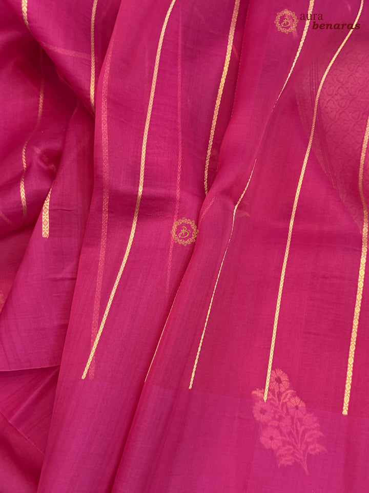 Rani Pink Pure Kora Silk Banarasi Saree with Kadhwa Meenakari Motifs