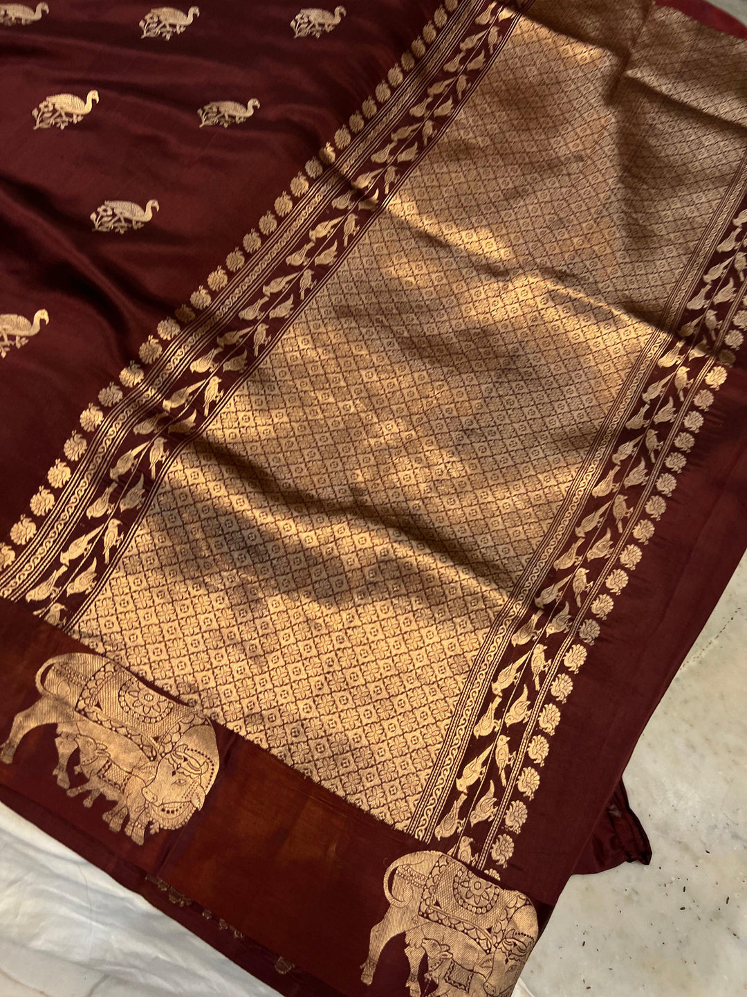 Coffee Brown Pure Banarasi Handloom Silk Saree - Aura Benaras