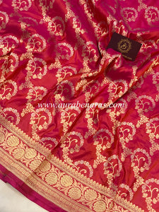 Orangish Pink Pure Banarasi Handloom Katan Silk Saree - Aura Benaras