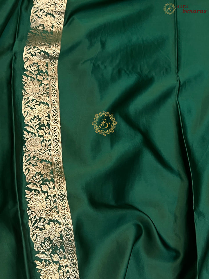 Bottle Green Pure Mashru Silk Handloom Banarasi Saree