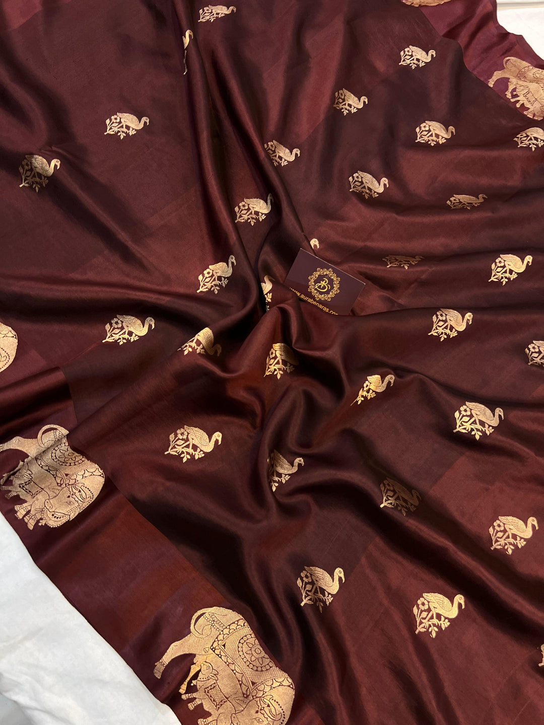 Coffee Brown Pure Banarasi Handloom Silk Saree - Aura Benaras