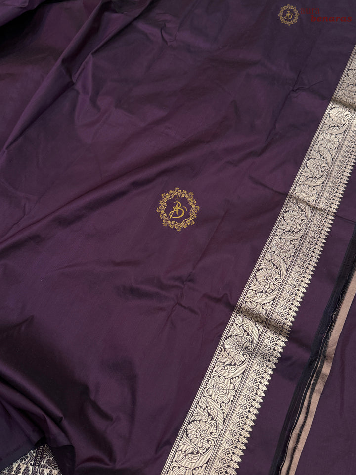 Wine Pure Katan Silk Handloom Banarasi Saree