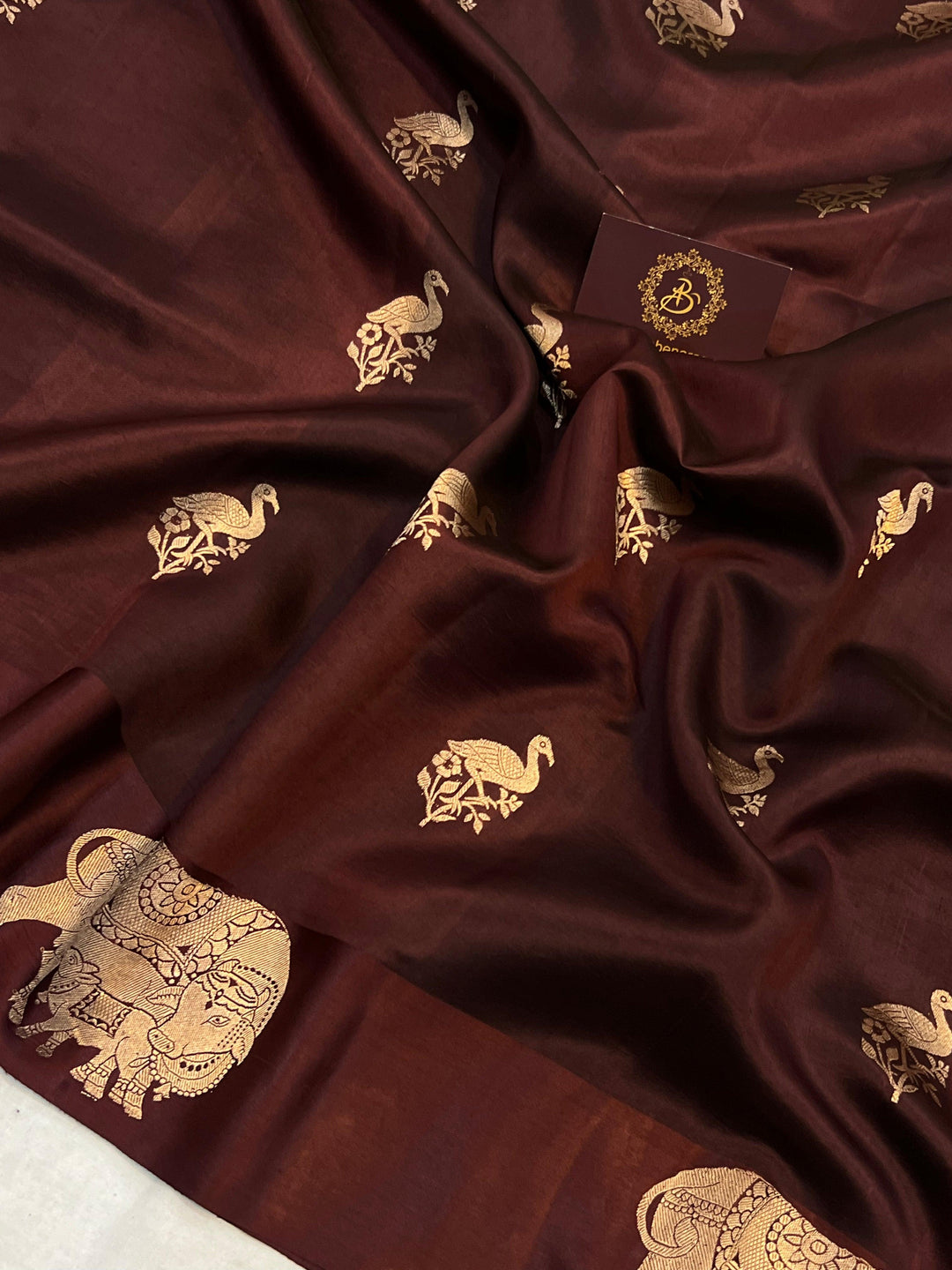 Coffee Brown Pure Banarasi Handloom Silk Saree - Aura Benaras