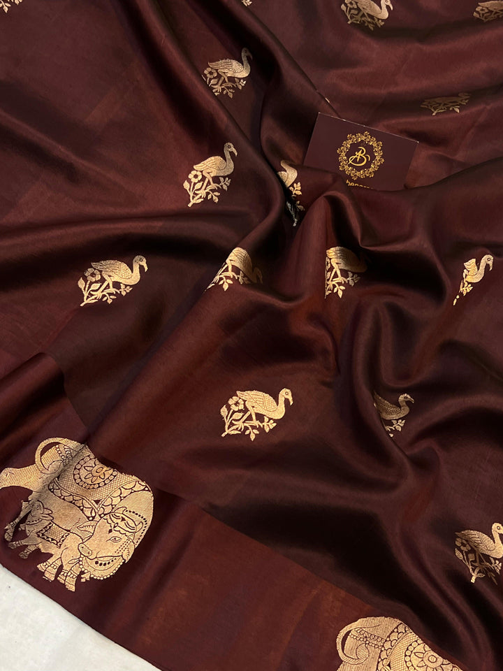 Coffee Brown Pure Banarasi Handloom Silk Saree - Aura Benaras