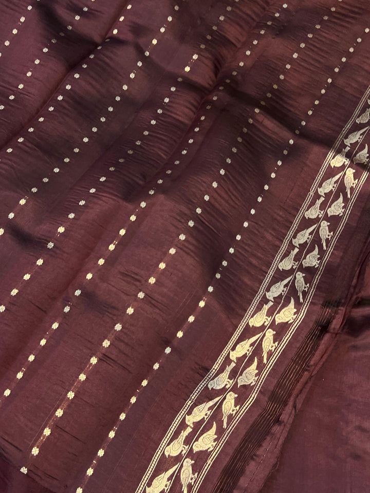 Coffee Brown Pure Banarasi Handloom Silk Saree - Aura Benaras