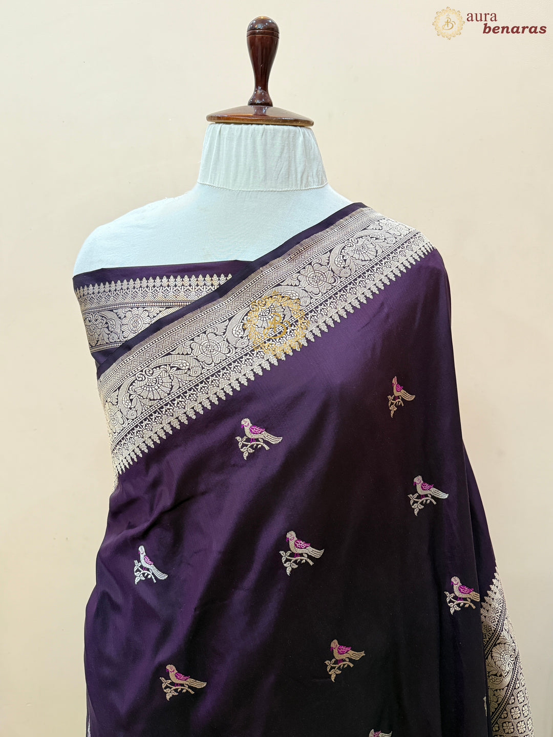 Wine Pure Katan Silk Handloom Banarasi Saree